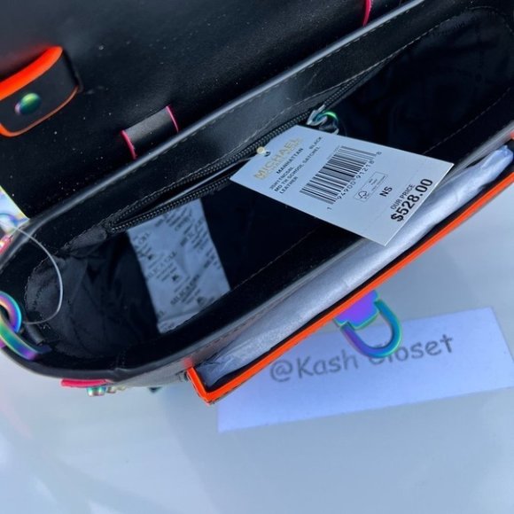 Michael Kors Manhattan Satchel Medium Leather Contrast trim Satchel Black - Picture 10 of 11